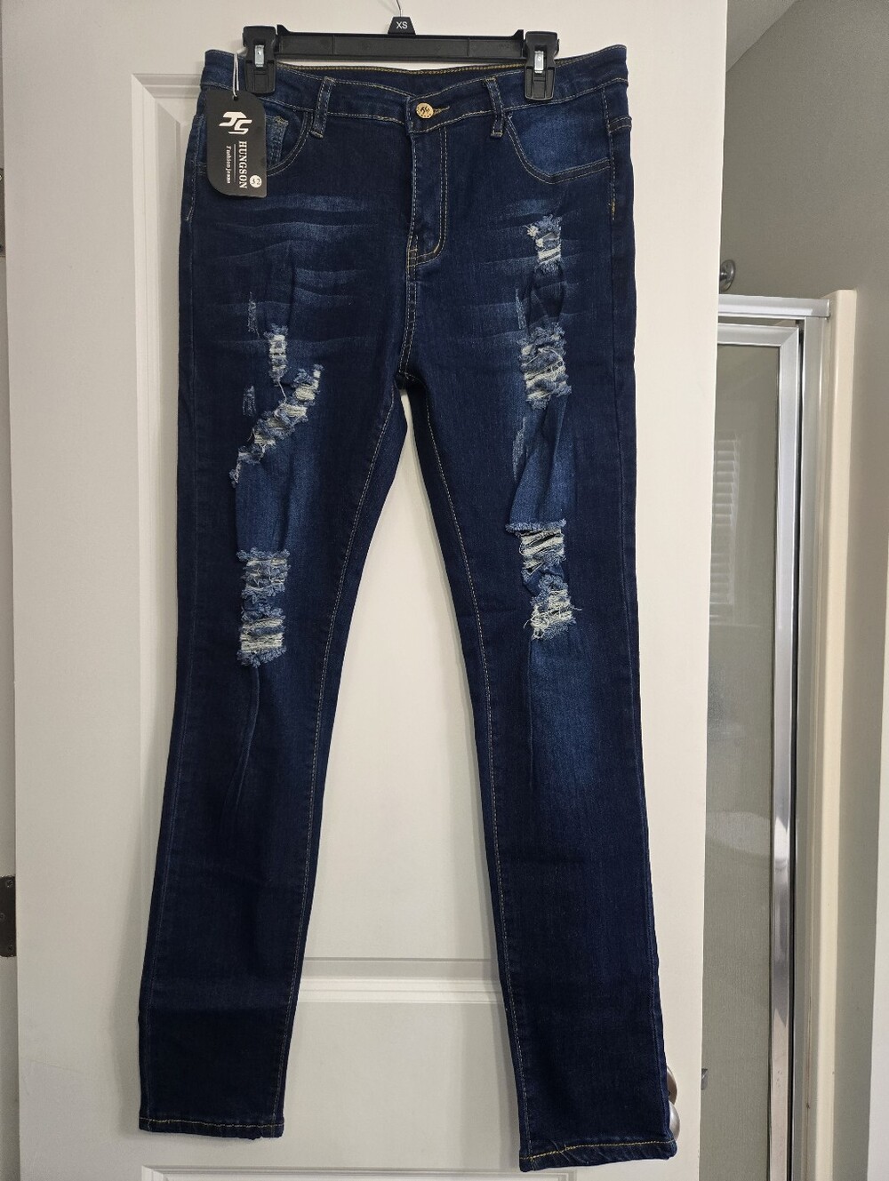 Dark Blue Distressed Skinny Jeans